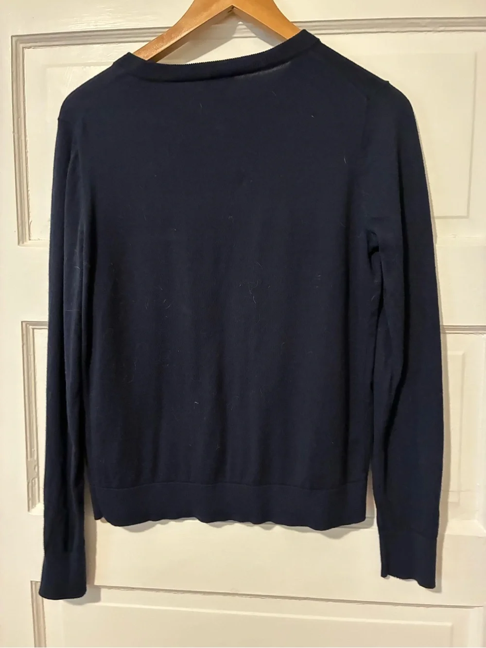 J. Crew Navy Cardigan with Gold Seahorse Emblem